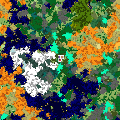 Predicted biome map of Java 1.16 seed -1215353429710162256 around estimated spawn