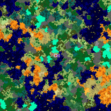 Predicted biome map of Java 1.16 seed -1329381147297536211 around estimated spawn