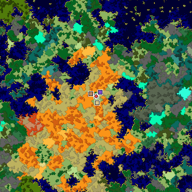 Predicted biome map of Java 1.16 seed 1166534497525524038 around estimated spawn