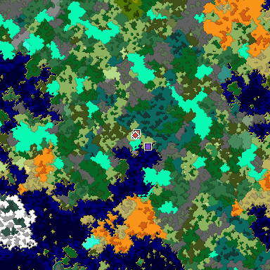 Predicted biome map of Java 1.16 seed -7142353389207431116 around estimated spawn