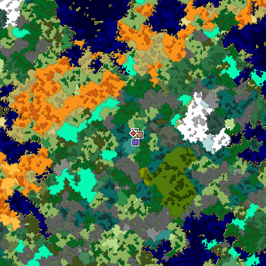 Predicted biome map of Java 1.16 seed -2025707291898498203 around estimated spawn