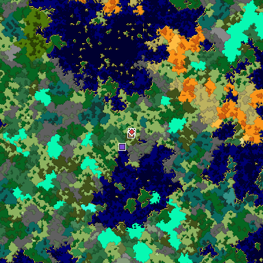 Predicted biome map of Java 1.16 seed -3939606246884193622 around estimated spawn
