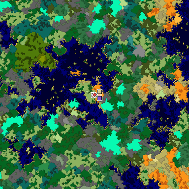Predicted biome map of Java 1.16 seed -5703643432149140670 around estimated spawn