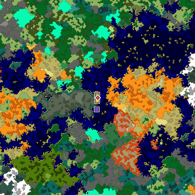 Predicted biome map of Java 1.16 seed -4354122286892511950 around estimated spawn