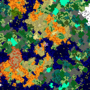 Predicted biome map of Java 1.16 seed 8559114864696502343 around estimated spawn
