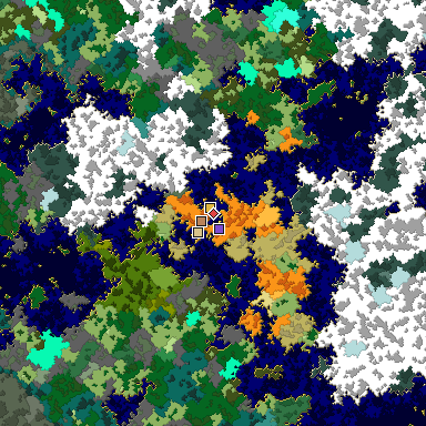 Predicted biome map of Java 1.16 seed 8923261658486081370 around estimated spawn