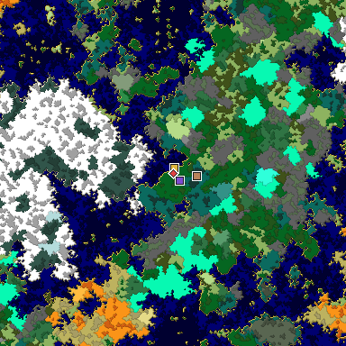 Predicted biome map of Java 1.16 seed 2211244746954900388 around estimated spawn