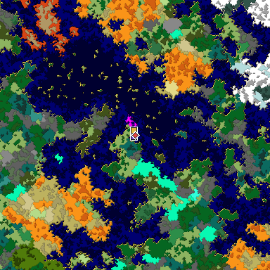 Predicted biome map of Java 1.16 seed -3752639604745084241 around estimated spawn