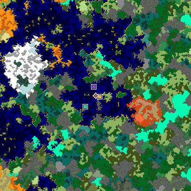 Predicted biome map of Java 1.16 seed -7065488212333007154 around estimated spawn