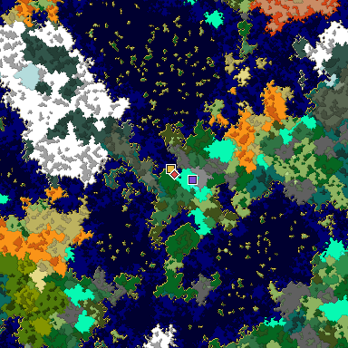 Predicted biome map of Java 1.16 seed 7325960183170877761 around estimated spawn