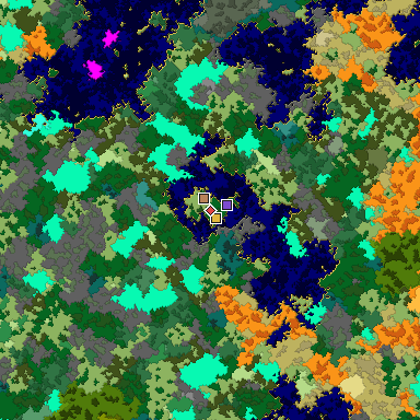 Predicted biome map of Java 1.16 seed 6205453697506202644 around estimated spawn