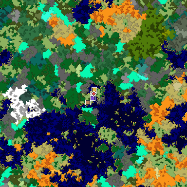 Predicted biome map of Java 1.16 seed -6622117696800736746 around estimated spawn