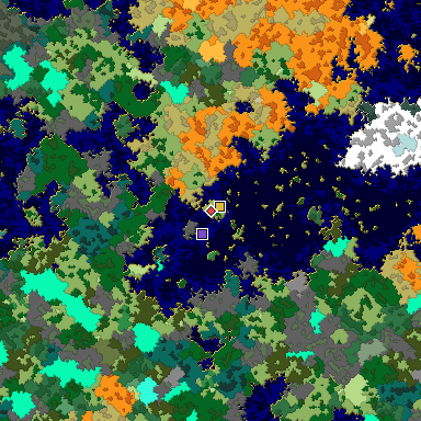 Predicted biome map of Java 1.16 seed -7028160212445806243 around estimated spawn