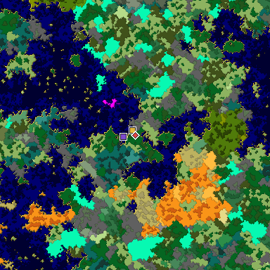Predicted biome map of Java 1.16 seed 537067155364080072 around estimated spawn