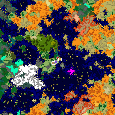 Predicted biome map of Java 1.16 seed 2746803895358332780 around estimated spawn