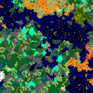 Predicted biome map of Java 1.16 seed -8200757115332371275 around estimated spawn
