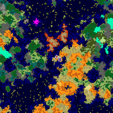 Predicted biome map of Java 1.16 seed -8665821383769485351 around estimated spawn