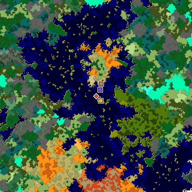 Predicted biome map of Java 1.16 seed -7908167823380877463 around estimated spawn