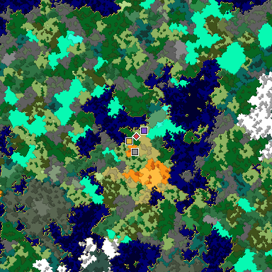 Predicted biome map of Java 1.16 seed -543151923674527919 around estimated spawn