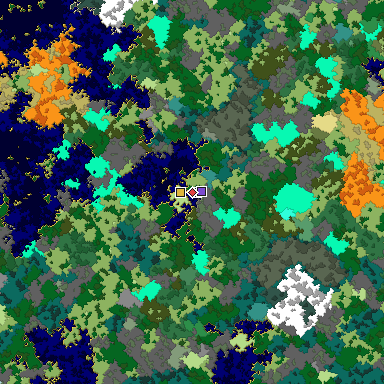 Predicted biome map of Java 1.16 seed -7034232906908871968 around estimated spawn