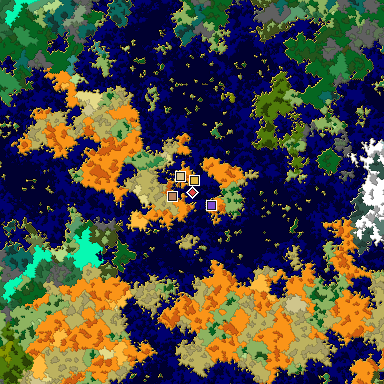 Predicted biome map of Java 1.16 seed 3096744311972881213 around estimated spawn