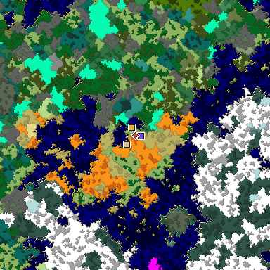 Predicted biome map of Java 1.16 seed 6176555617546803147 around estimated spawn