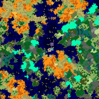 Predicted biome map of Java 1.16 seed 6454066737591360928 around estimated spawn