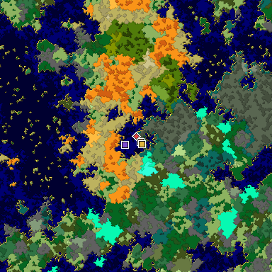 Predicted biome map of Java 1.16 seed 3055983578449636739 around estimated spawn