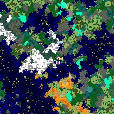 Predicted biome map of Java 1.16 seed 4913992071375367796 around estimated spawn