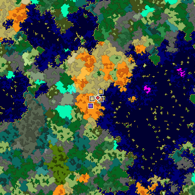 Predicted biome map of Java 1.16 seed 951684510420947809 around estimated spawn