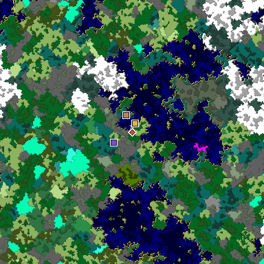 Predicted biome map of Java 1.16 seed 869738303300660385 around estimated spawn