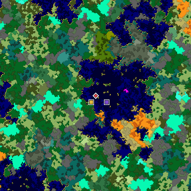 Predicted biome map of Java 1.16 seed 1920027206465215089 around estimated spawn