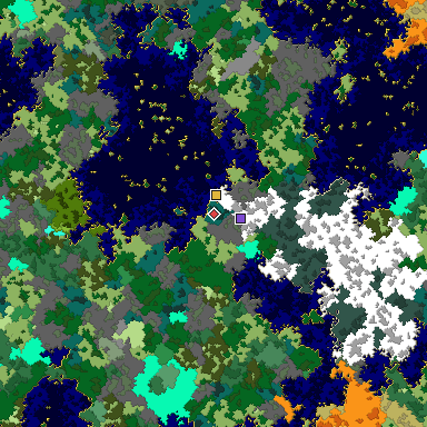 Predicted biome map of Java 1.16 seed 1345671285105346468 around estimated spawn