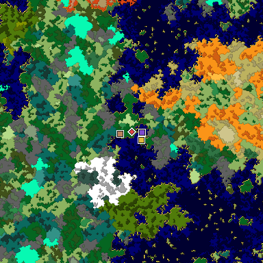 Predicted biome map of Java 1.16 seed 551288972559933764 around estimated spawn