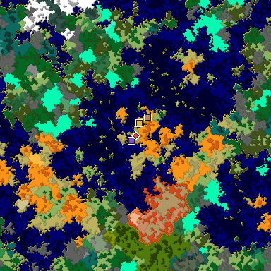 Predicted biome map of Java 1.16 seed -744987205186491453 around estimated spawn