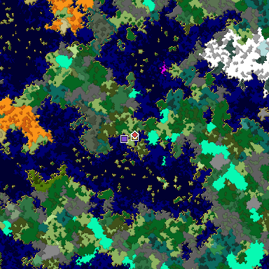 Predicted biome map of Java 1.16 seed 6414693391719724804 around estimated spawn