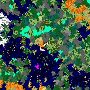 Predicted biome map of Java 1.16 seed -3105310963546110915 around estimated spawn