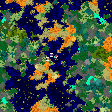 Predicted biome map of Java 1.16 seed -4937273706941248532 around estimated spawn