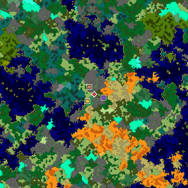 Predicted biome map of Java 1.16 seed 5111101725786201626 around estimated spawn