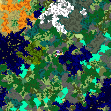Predicted biome map of Java 1.16 seed -1005228425785450055 around estimated spawn