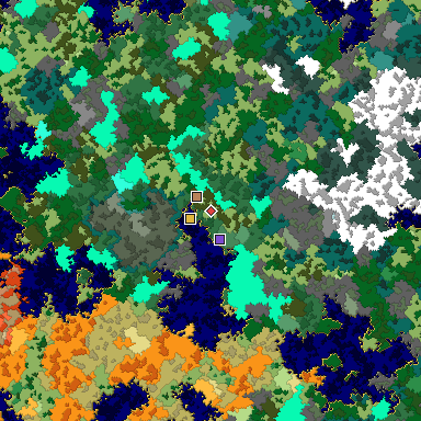 Predicted biome map of Java 1.16 seed -9062084102119528160 around estimated spawn