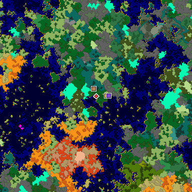 Predicted biome map of Java 1.16 seed -2151195535092356092 around estimated spawn
