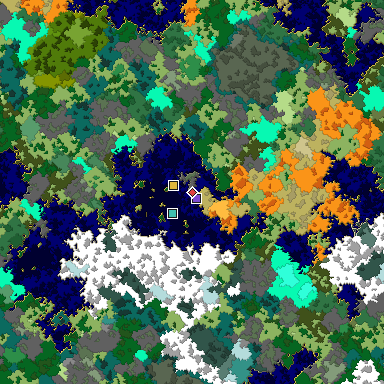 Predicted biome map of Java 1.16 seed -1004450408031938877 around estimated spawn