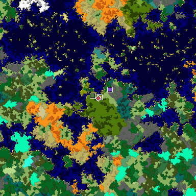 Predicted biome map of Java 1.16 seed -1477629648426987072 around estimated spawn