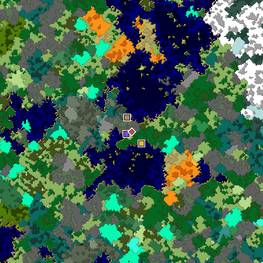 Predicted biome map of Java 1.16 seed 7226075443762082210 around estimated spawn