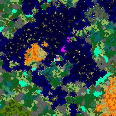 Predicted biome map of Java 1.16 seed -6640009167091608584 around estimated spawn