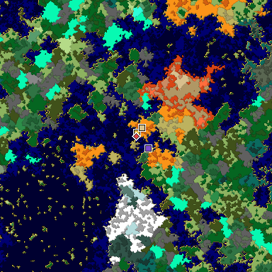 Predicted biome map of Java 1.16 seed 3108845474353477622 around estimated spawn