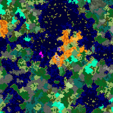 Predicted biome map of Java 1.16 seed 5993177510129552538 around estimated spawn