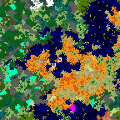 Predicted biome map of Java 1.16 seed -1547567671949368608 around estimated spawn