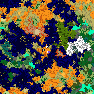Predicted biome map of Java 1.16 seed 2451641208268915855 around estimated spawn